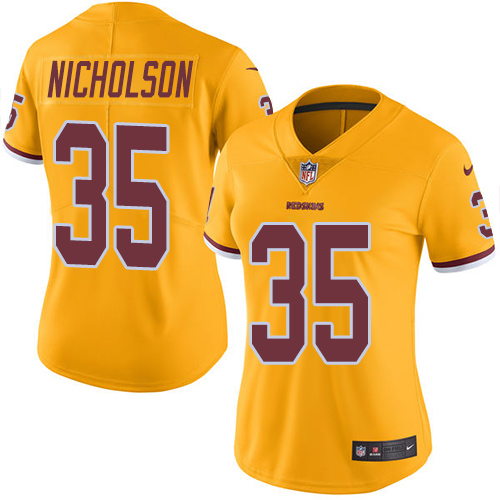 Women's Nike Washington Redskins #35 Montae Nicholson Limited Gold Rush Vapor Untouchable NFL Jersey