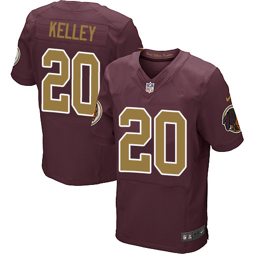 Men's Nike Washington Redskins #20 Rob Kelley Elite Burgundy Red/Gold Number Alternate 80TH Anniversary NFL Jersey