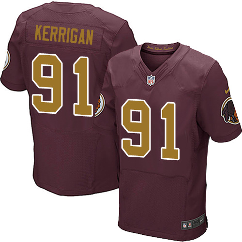 Men's Nike Washington Redskins #91 Ryan Kerrigan Elite Burgundy Red/Gold Number Alternate 80TH Anniversary NFL Jersey