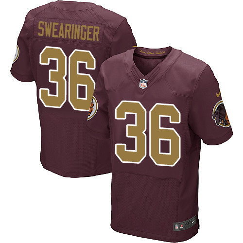 Men's Nike Washington Redskins #36 D.J. Swearinger Elite Burgundy Red/Gold Number Alternate 80TH Anniversary NFL Jersey