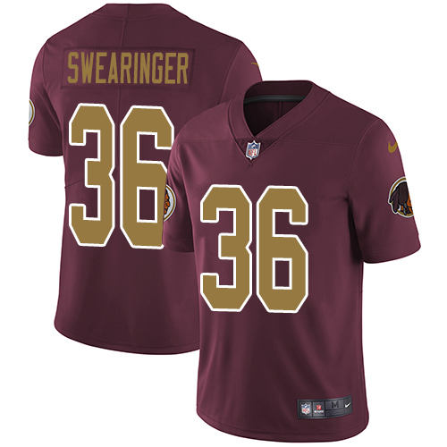 Men's Nike Washington Redskins #36 D.J. Swearinger Burgundy Red/Gold Number Alternate 80TH Anniversary Vapor Untouchable Limited Player NFL Jersey