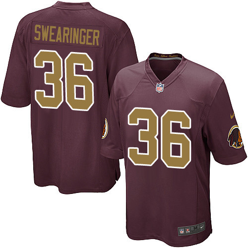 Men's Nike Washington Redskins #36 D.J. Swearinger Game Burgundy Red/Gold Number Alternate 80TH Anniversary NFL Jersey