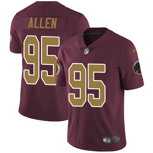 Youth Nike Washington Redskins #95 Jonathan Allen Burgundy Red/Gold Number Alternate 80TH Anniversary Vapor Untouchable Limited Player NFL Jersey