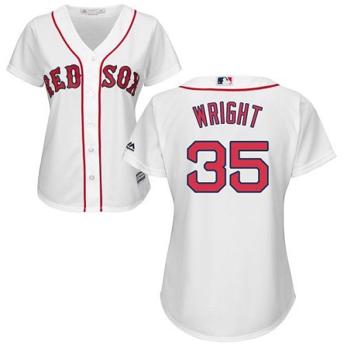 Women's Majestic Boston Red Sox #35 Steven Wright Authentic White Home MLB Jersey