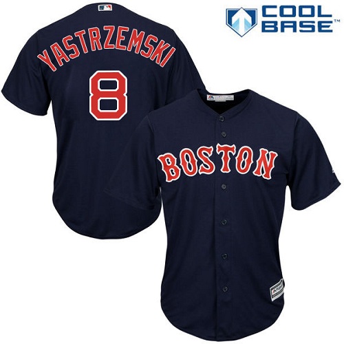 Men's Majestic Boston Red Sox #8 Carl Yastrzemski Replica Navy Blue Alternate Road Cool Base MLB Jersey