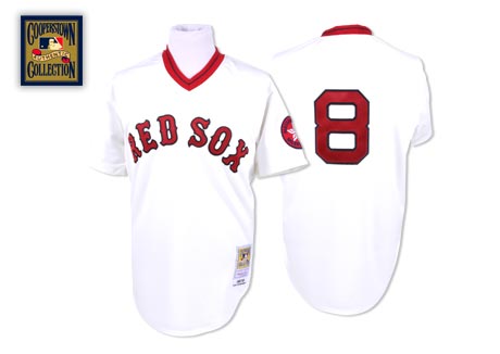 Men's Mitchell and Ness Boston Red Sox #8 Carl Yastrzemski Authentic White Throwback MLB Jersey
