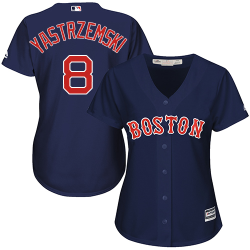 Women's Majestic Boston Red Sox #8 Carl Yastrzemski Replica Navy Blue Alternate Road MLB Jersey