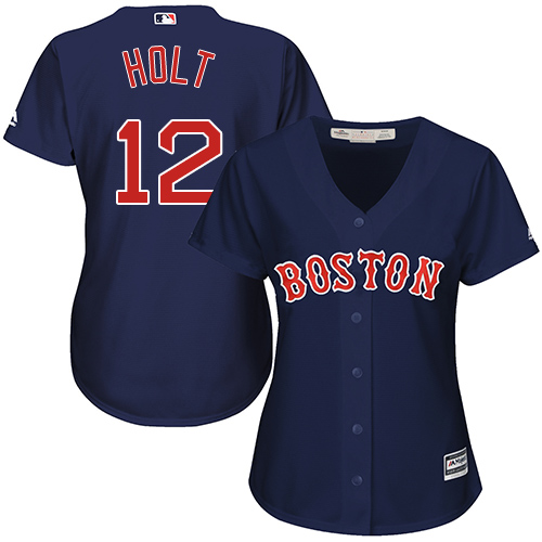 Women's Majestic Boston Red Sox #12 Brock Holt Authentic Navy Blue Alternate Road MLB Jersey
