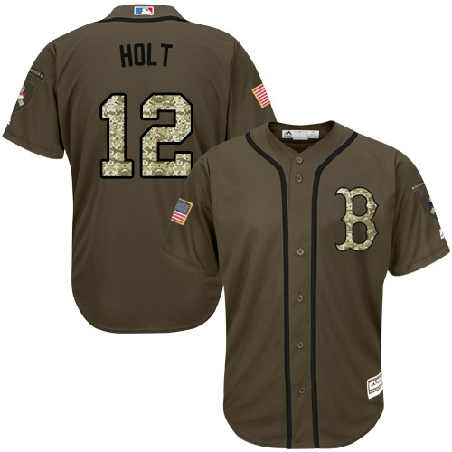 Youth Majestic Boston Red Sox #12 Brock Holt Replica Green Salute to Service MLB Jersey