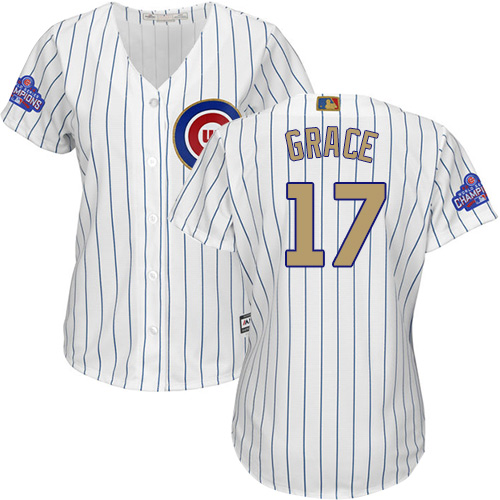 Women's Majestic Chicago Cubs #17 Mark Grace Authentic White 2017 Gold Program MLB Jersey