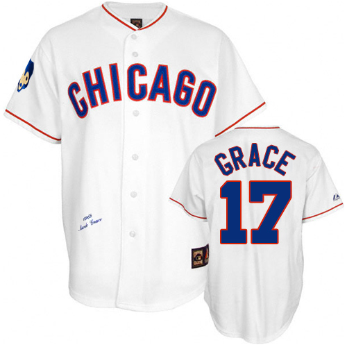 Men's Mitchell and Ness Chicago Cubs #17 Mark Grace Replica White 1968 Throwback MLB Jersey