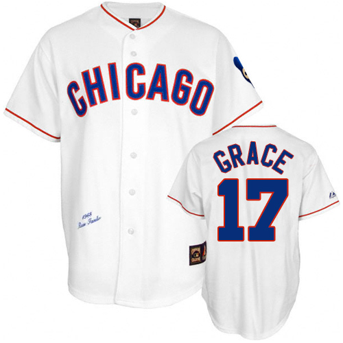 Men's Mitchell and Ness Chicago Cubs #17 Mark Grace Replica White 1988 Throwback MLB Jersey