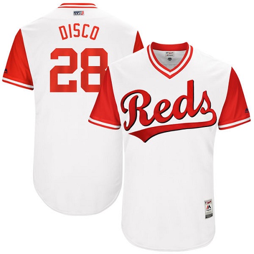Men's Majestic Cincinnati Reds #28 Anthony DeSclafani "Disco" Authentic White 2017 Players Weekend MLB Jersey