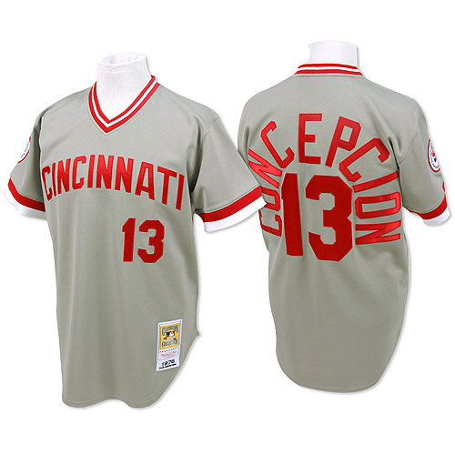 Men's Mitchell and Ness Cincinnati Reds #13 Dave Concepcion Authentic Grey Throwback MLB Jersey