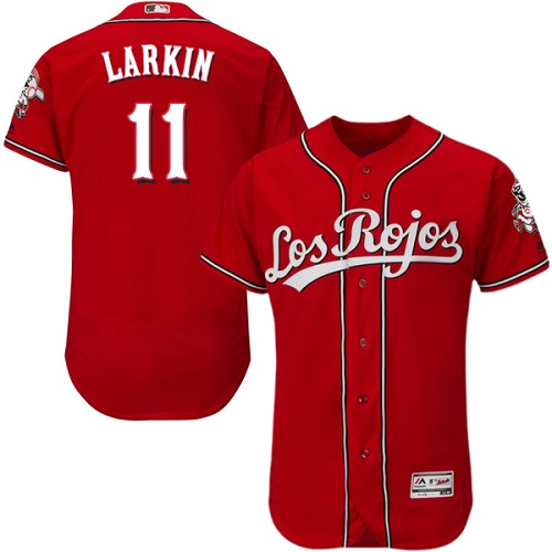 Men's Majestic Cincinnati Reds #11 Barry Larkin Red Los Rojos Flexbase Authentic Collection MLB Jersey