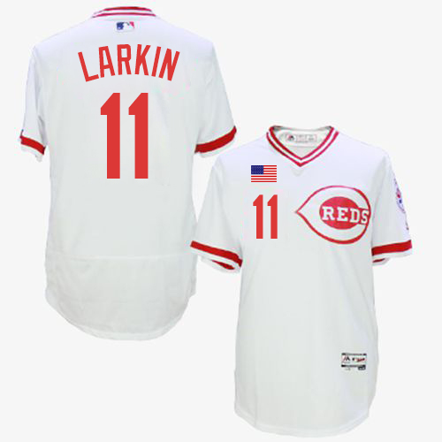 Men's Majestic Cincinnati Reds #11 Barry Larkin White Flexbase Authentic Collection Cooperstown MLB Jersey