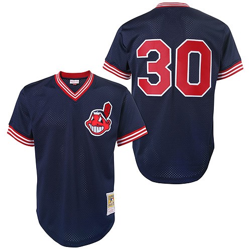 Men's Mitchell and Ness Cleveland Indians #30 Joe Carter Authentic Blue Throwback MLB Jersey