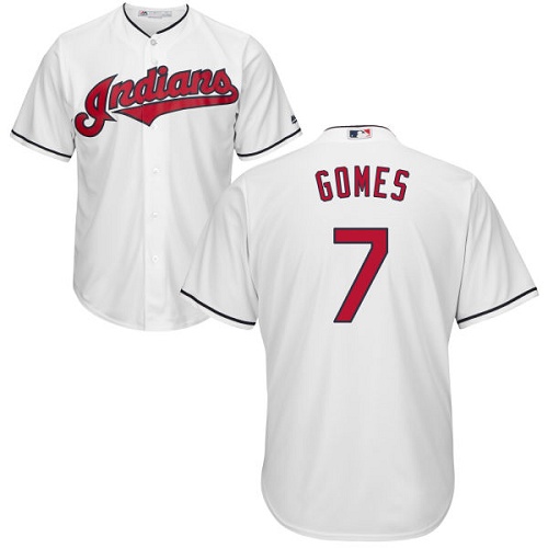 Men's Majestic Cleveland Indians #7 Yan Gomes Replica White Home Cool Base MLB Jersey