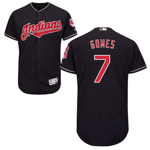 Men's Majestic Cleveland Indians #7 Yan Gomes Authentic Navy Blue Alternate 1 Cool Base MLB Jersey