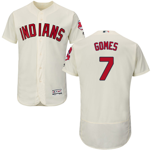 Men's Majestic Cleveland Indians #7 Yan Gomes Authentic Cream Alternate 2 Cool Base MLB Jersey