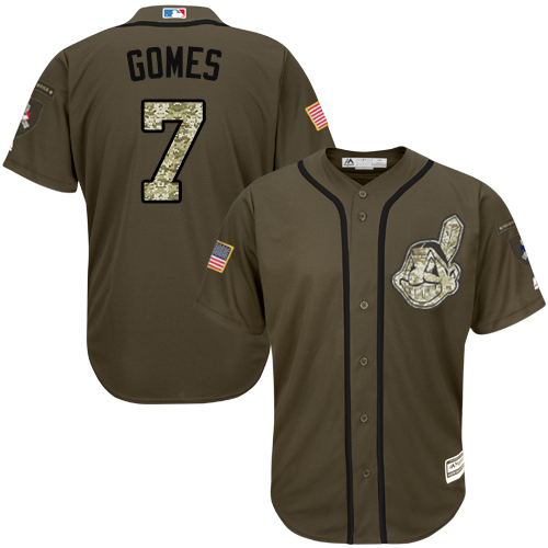 Men's Majestic Cleveland Indians #7 Yan Gomes Replica Green Salute to Service MLB Jersey