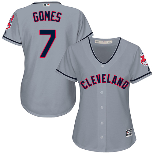 Women's Majestic Cleveland Indians #7 Yan Gomes Authentic Grey Road Cool Base MLB Jersey