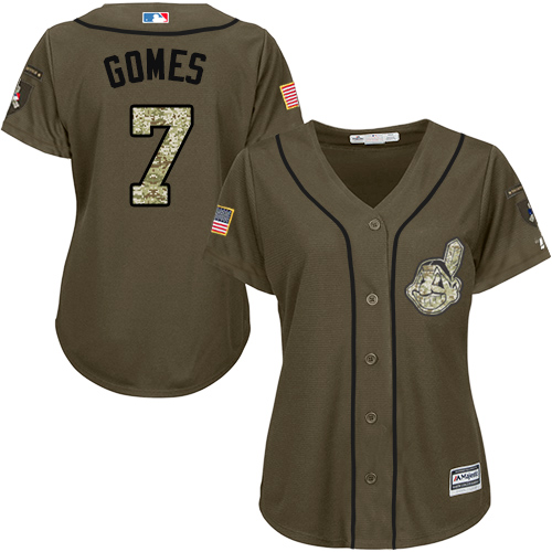Women's Majestic Cleveland Indians #7 Yan Gomes Replica Green Salute to Service MLB Jersey