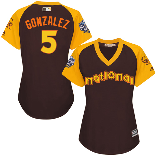 Women's Majestic Colorado Rockies #5 Carlos Gonzalez Authentic Brown 2016 All-Star National League BP Cool Base MLB Jersey
