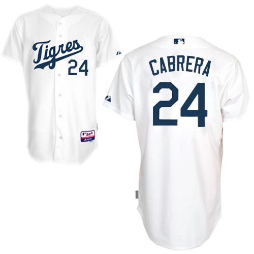 Men's Majestic Detroit Tigers #24 Miguel Cabrera Replica White "Los Tigres" MLB Jersey