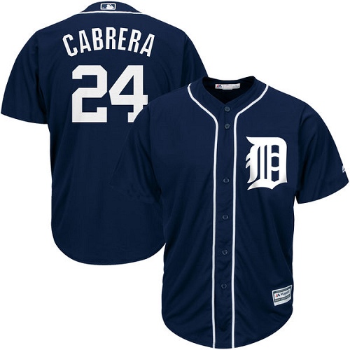Men's Majestic Detroit Tigers #24 Miguel Cabrera Replica Navy Blue Cool Base MLB Jersey