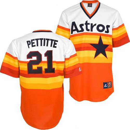 Men's Mitchell and Ness Houston Astros #21 Andy Pettitte Authentic White/Orange Throwback MLB Jersey