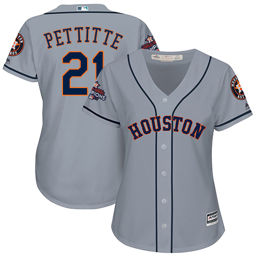 Women's Majestic Houston Astros #21 Andy Pettitte Authentic Grey Road 2017 World Series Champions Cool Base MLB Jersey