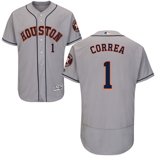 Men's Majestic Houston Astros #1 Carlos Correa Authentic Grey Road Cool Base MLB Jersey