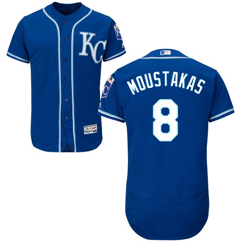 Men's Majestic Kansas City Royals #8 Mike Moustakas Authentic Blue Alternate 2 Cool Base MLB Jersey