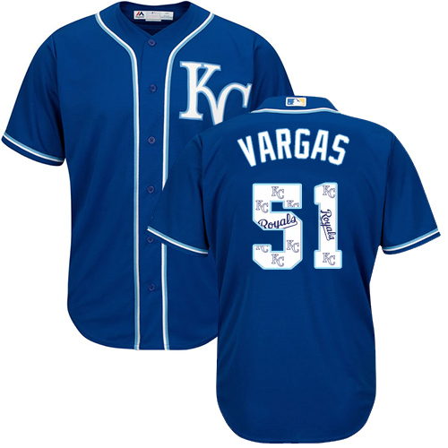 Men's Majestic Kansas City Royals #51 Jason Vargas Blue Authentic Blue Team Logo Fashion Cool Base MLB Jersey