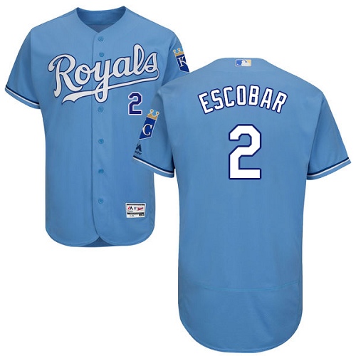 Men's Majestic Kansas City Royals #2 Alcides Escobar Authentic Light Blue Alternate 1 Cool Base MLB Jersey