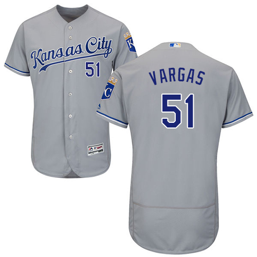 Men's Majestic Kansas City Royals #51 Jason Vargas Grey Flexbase Authentic Collection MLB Jersey