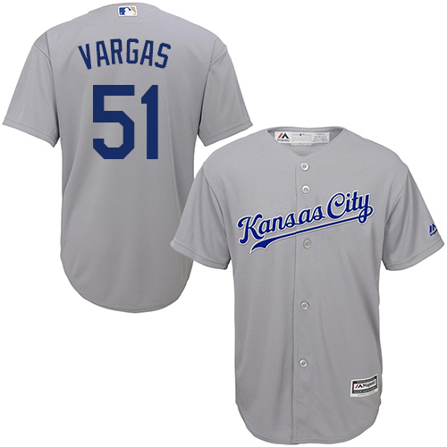 Men's Majestic Kansas City Royals #51 Jason Vargas Replica Grey Road Cool Base MLB Jersey