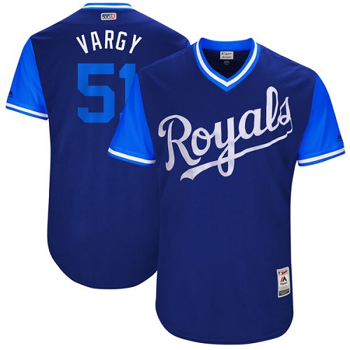 Men's Majestic Kansas City Royals #51 Jason Vargas "Vargy" Authentic Navy Blue 2017 Players Weekend MLB Jersey