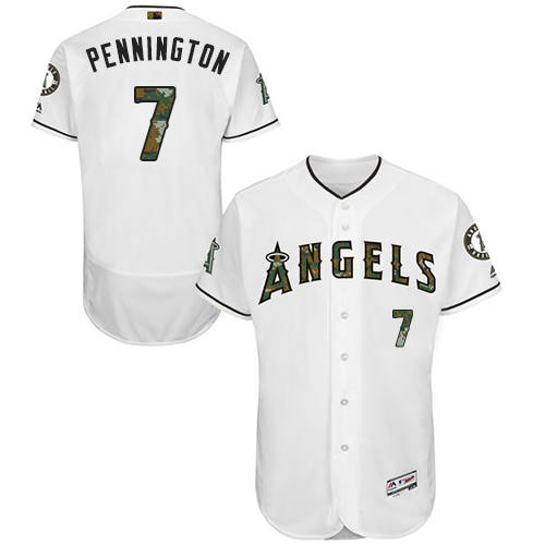 Men's Majestic Los Angeles Angels of Anaheim #7 Cliff Pennington Authentic White 2016 Memorial Day Fashion Flex Base MLB Jersey