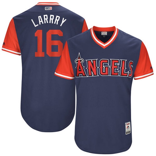 Men's Majestic Los Angeles Angels of Anaheim #16 Huston Street "Larrry" Authentic Navy Blue 2017 Players Weekend MLB Jersey