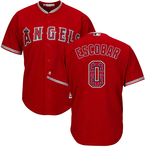 Men's Majestic Los Angeles Angels of Anaheim #0 Yunel Escobar Authentic Red Team Logo Fashion Cool Base MLB Jersey