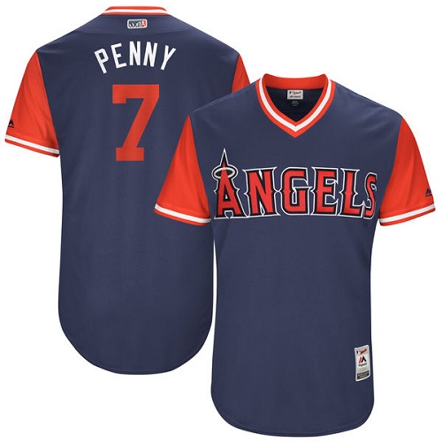 Men's Majestic Los Angeles Angels of Anaheim #7 Cliff Pennington "Penny" Authentic Navy Blue 2017 Players Weekend MLB Jersey