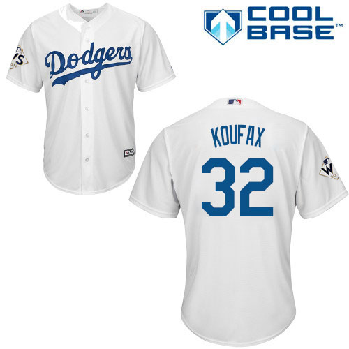 Men's Majestic Los Angeles Dodgers #32 Sandy Koufax Replica White Home 2017 World Series Bound Cool Base MLB Jersey