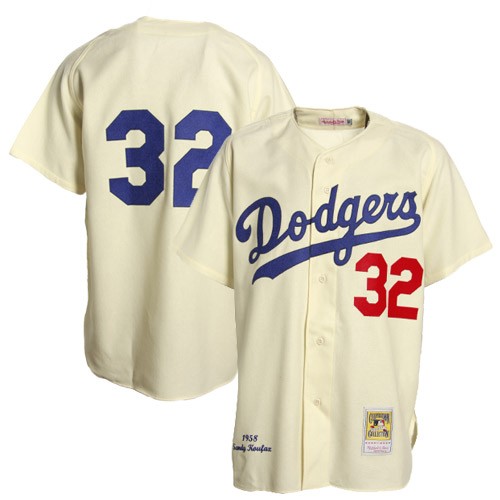 Men's Mitchell and Ness Los Angeles Dodgers #32 Sandy Koufax Authentic Cream Throwback MLB Jersey
