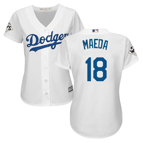 Women's Majestic Los Angeles Dodgers #18 Kenta Maeda Authentic White Home 2017 World Series Bound Cool Base MLB Jersey
