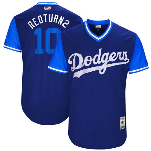 Men's Majestic Los Angeles Dodgers #10 Justin Turner "Redturn2" Authentic Navy Blue 2017 Players Weekend MLB Jersey