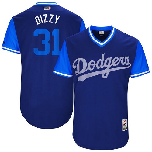 Men's Majestic Los Angeles Dodgers #31 Joc Pederson "Dizzy" Authentic Navy Blue 2017 Players Weekend MLB Jersey