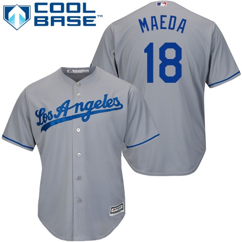 Youth Majestic Los Angeles Dodgers #18 Kenta Maeda Authentic Grey Road Cool Base MLB Jersey