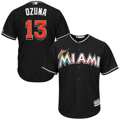 Youth Majestic Miami Marlins #13 Marcell Ozuna Replica Black Alternate 2 Cool Base MLB Jersey
